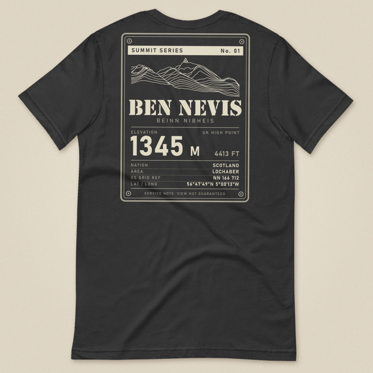 Summit Series Ben Nevis T-Shirt in Dark Grey, laid flat, back view
