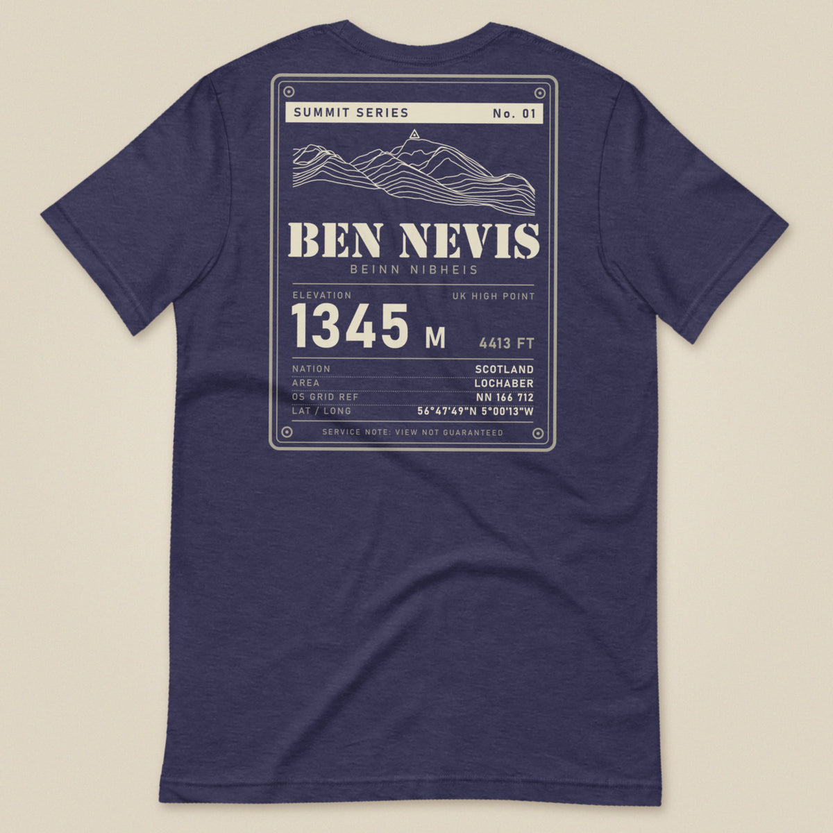 Summit Series Ben Nevis T-Shirt in Heather Midnight Navy, laid flat, back view