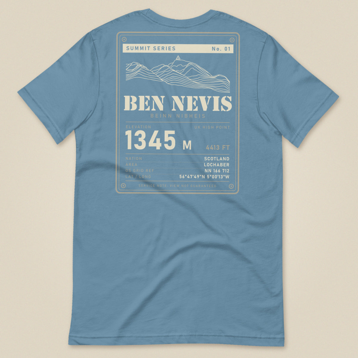 Summit Series Ben Nevis T-Shirt in Steel Blue, laid flat, back view