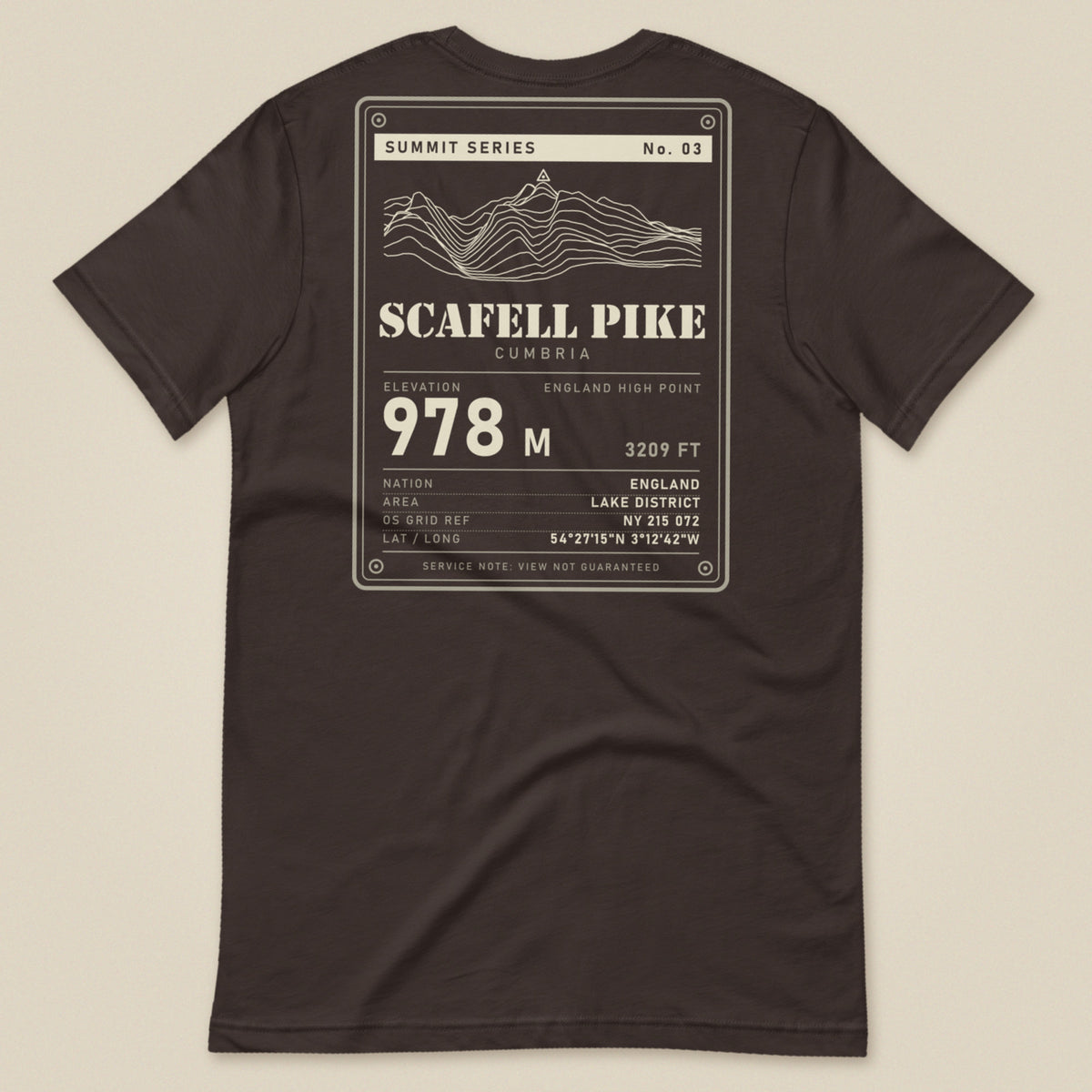 Summit Series Scafell Pike T-Shirt in Brown, laid flat, back view