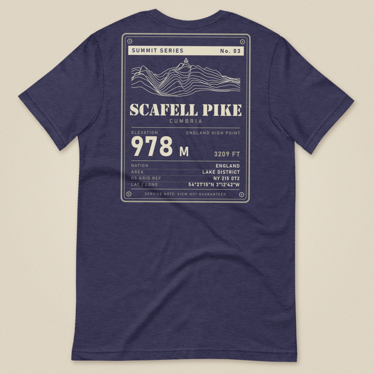 Summit Series Scafell Pike T-Shirt in Heather Midnight Navy, laid flat, back view