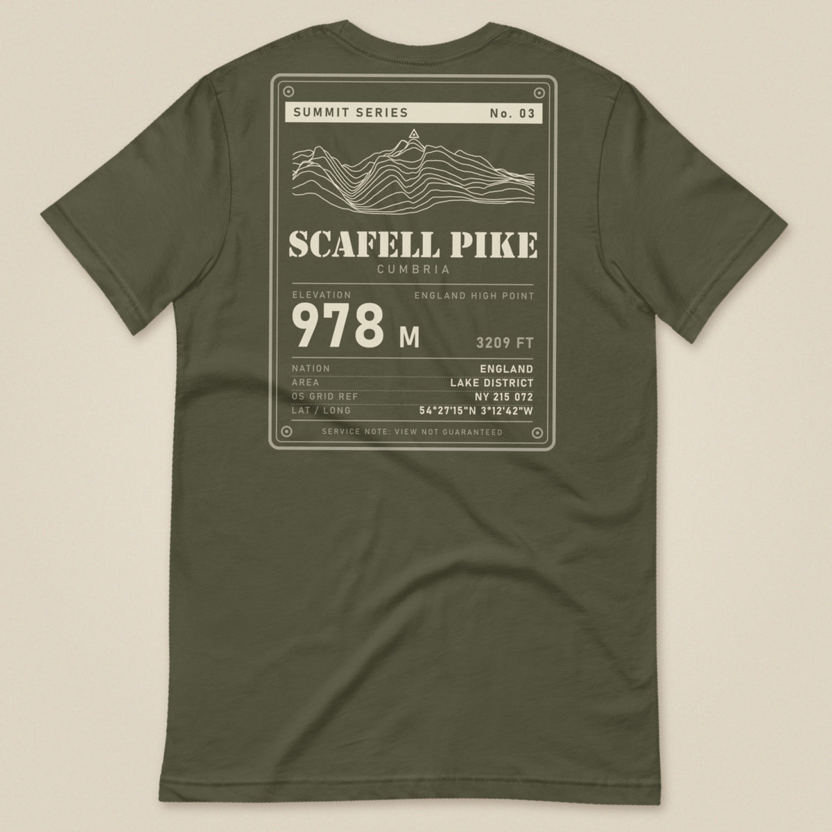 Summit Series Scafell Pike T-Shirt in Military Green, laid flat, back view