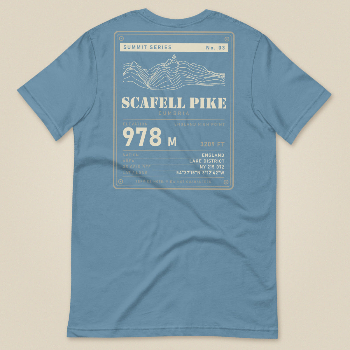 Summit Series Scafell Pike T-Shirt in Steel Blue, laid flat, back view