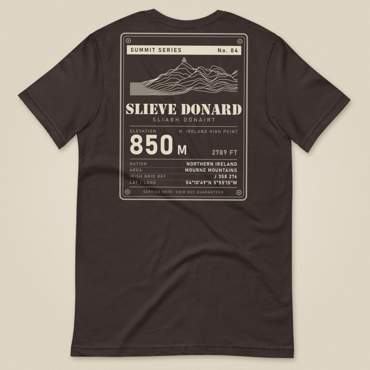 Summit Series Slieve Donard T-Shirt in Brown, laid flat, back view
