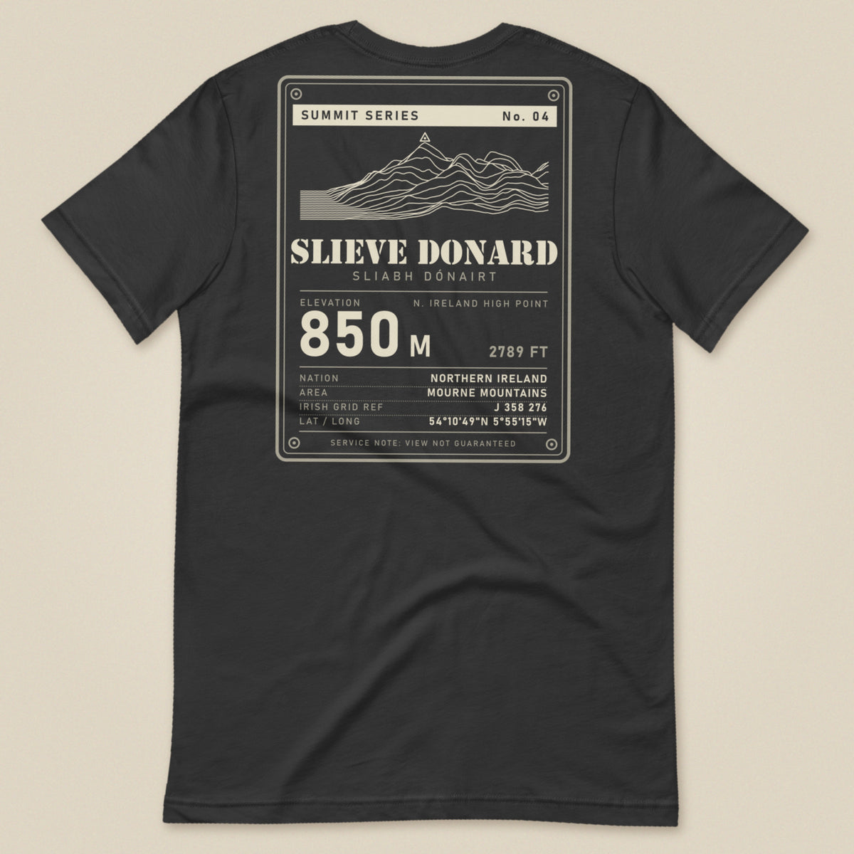 Summit Series Slieve Donard T-Shirt in Dark Grey, laid flat, back view