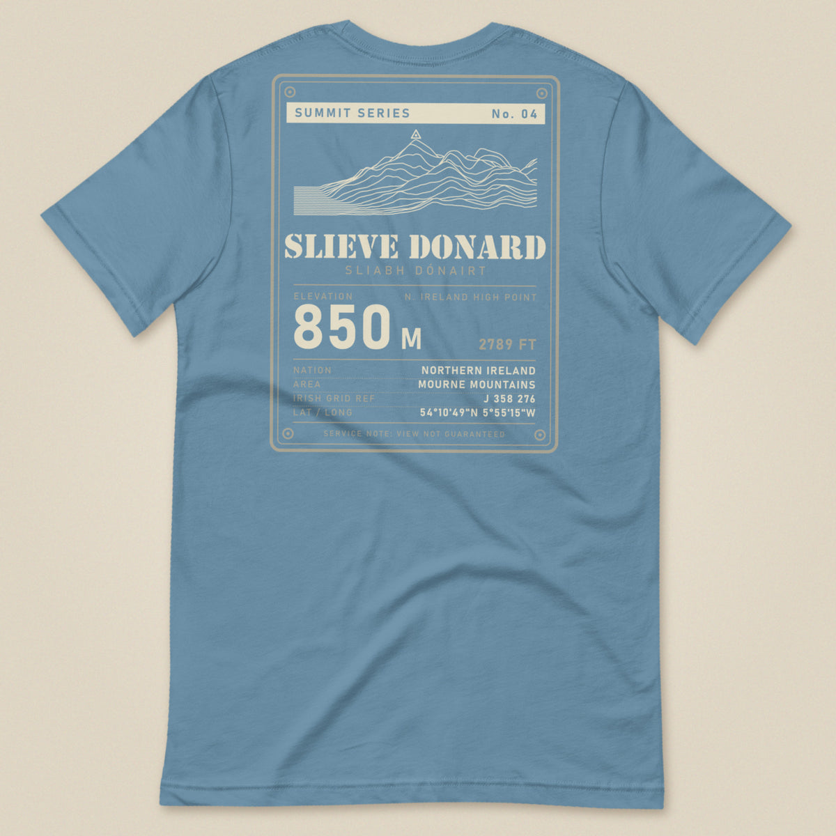 Summit Series Slieve Donard T-Shirt in Steel Blue, laid flat, back view