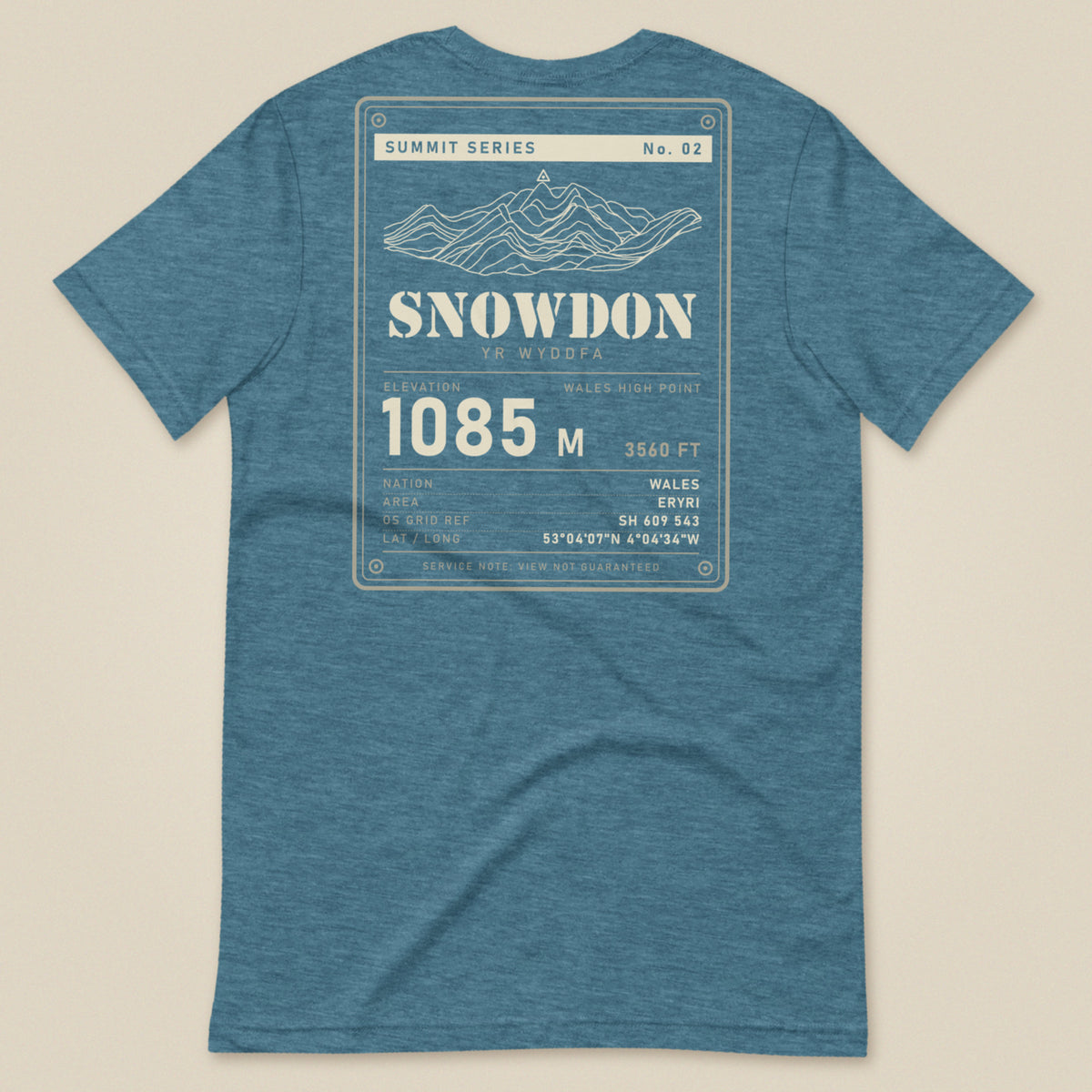 Summit Series Snowdon T-Shirt in Heather Deep Teal, laid flat, back view