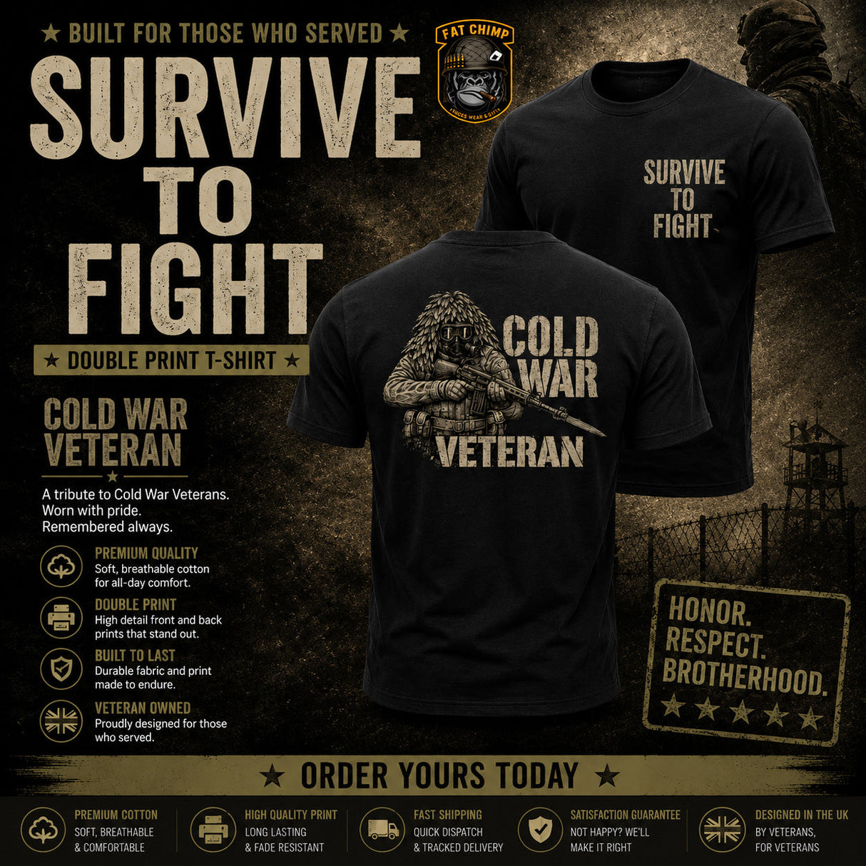 Cold War Veteran - Survive to Fight Double Print T-Shirt - Design