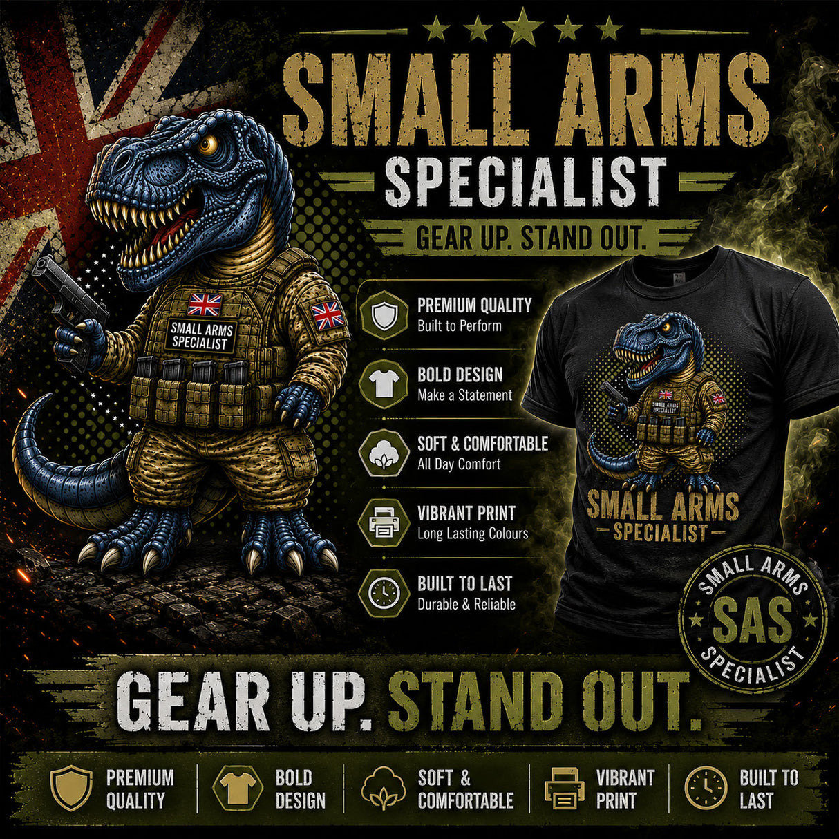 Small Arms Specialist T-Rex Printed T-Shirt - Design