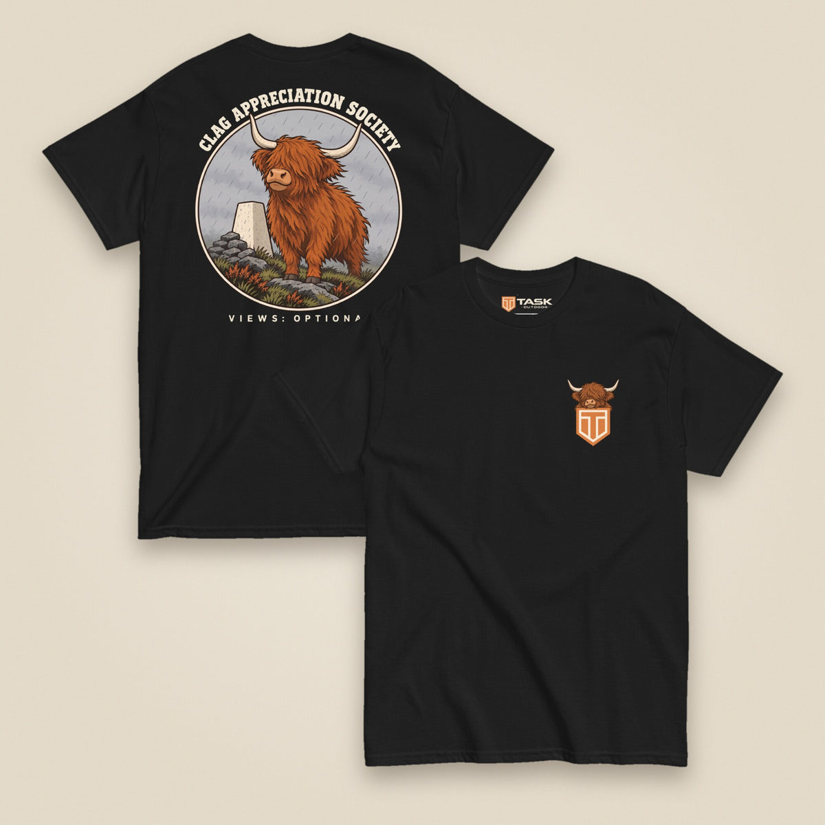 Clag Appreciation Society Double Sided T-Shirt in Black, front and back view