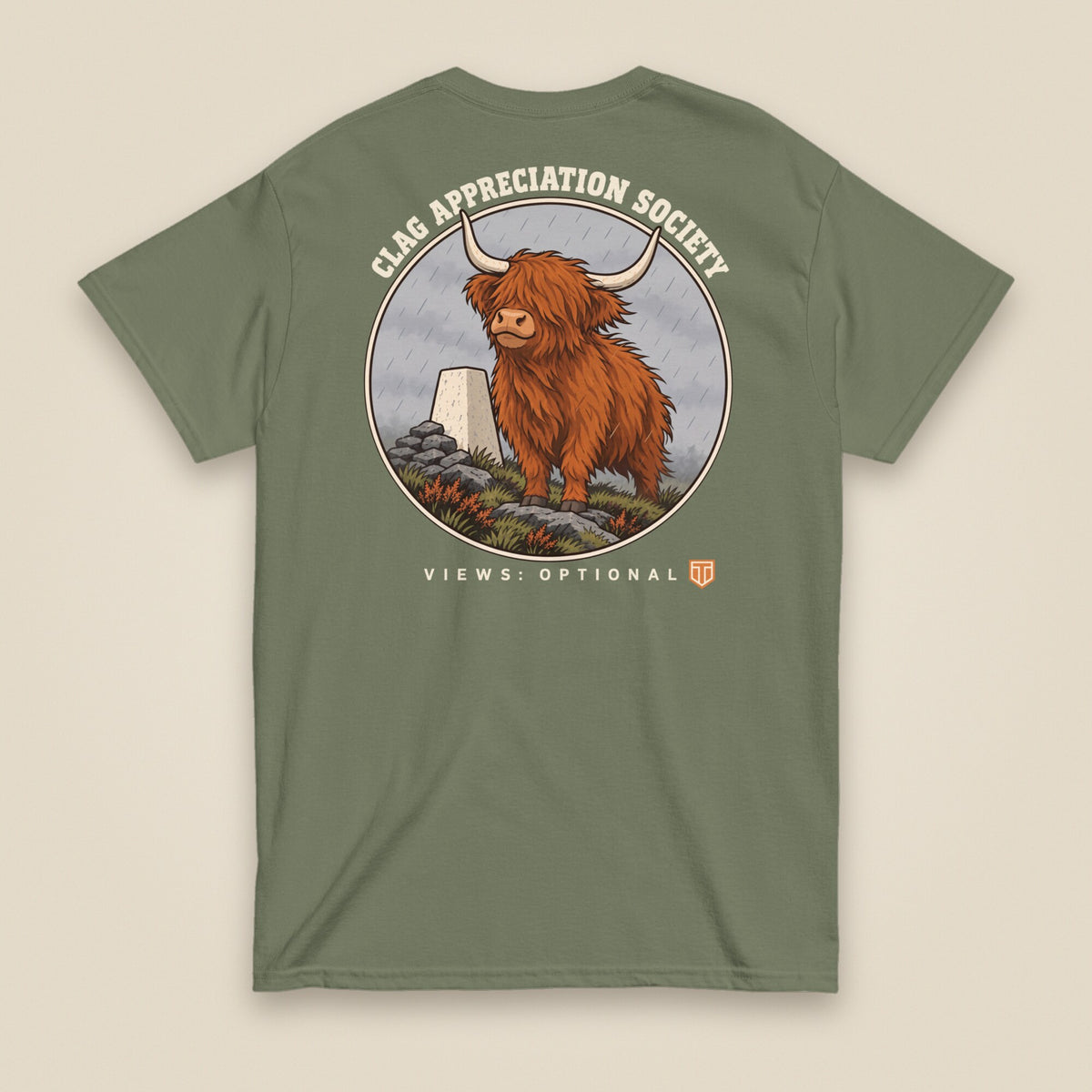 Clag Appreciation Society Double Sided T-Shirt in Military Green, back view