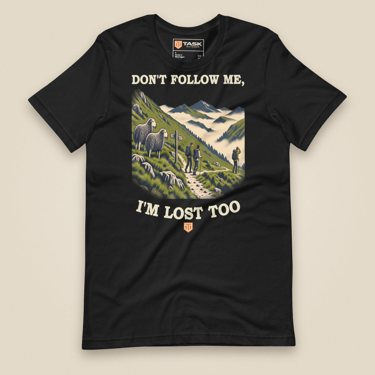 Don't Follow Me, I'm Lost Too Unisex T-Shirt in Vintage Black, front view