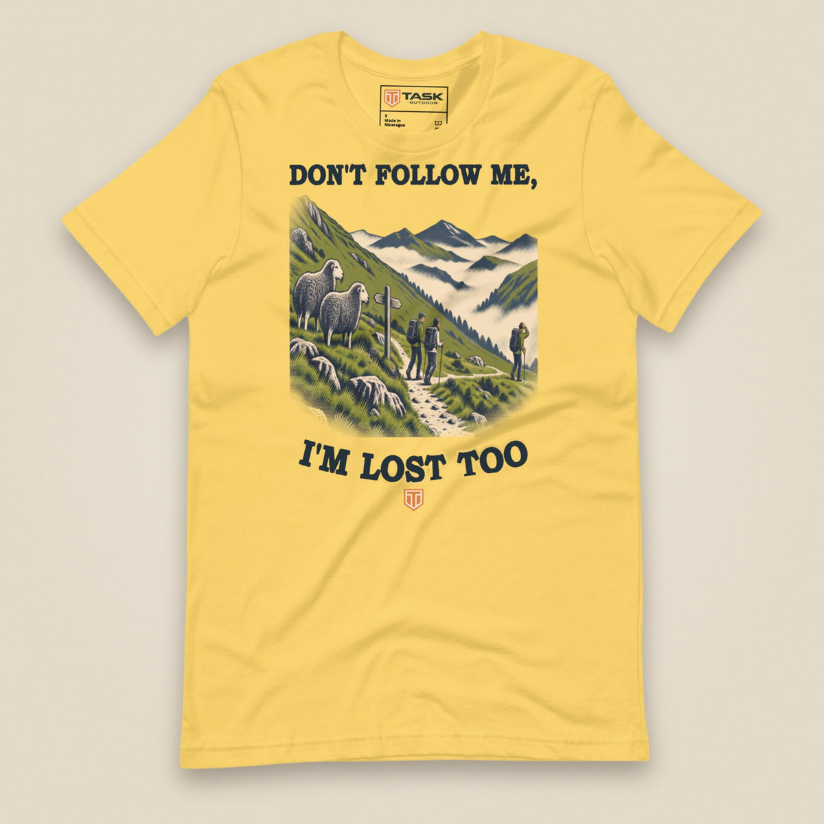 Don't Follow Me, I'm Lost Too Unisex T-Shirt in Yellow, front view