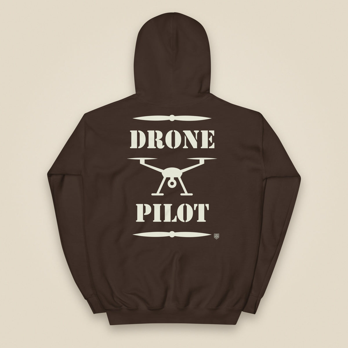 Drone Pilot Heavy Blend Back Print Hoodie in Dark Chocolate, back view