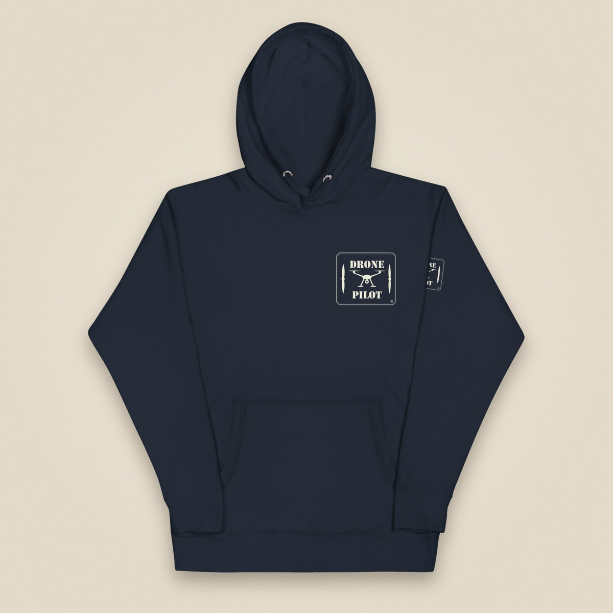 Drone Pilot Unisex Hoodie in Navy Blazer, front view