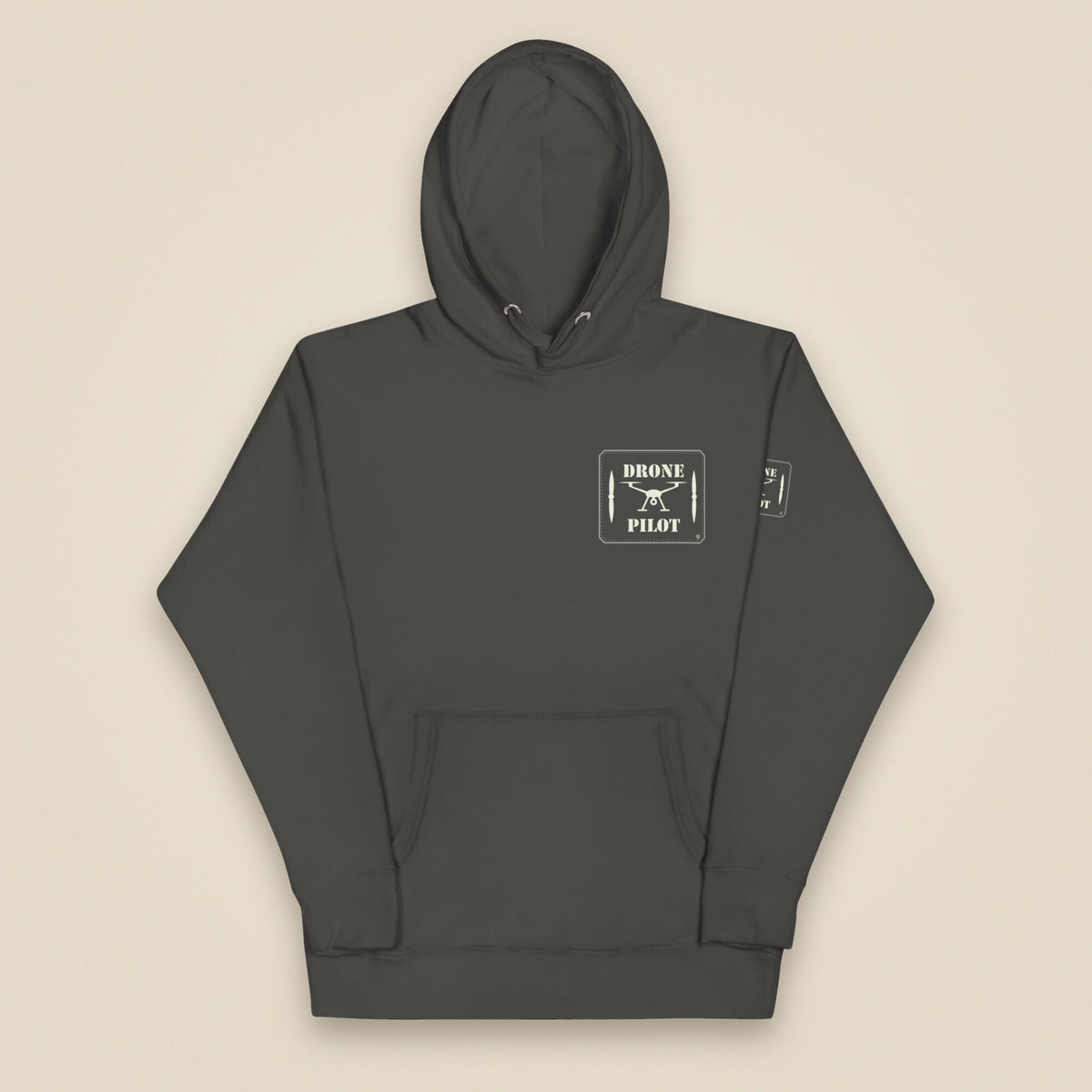 Drone Pilot Unisex Hoodie in Vintage Black, front view