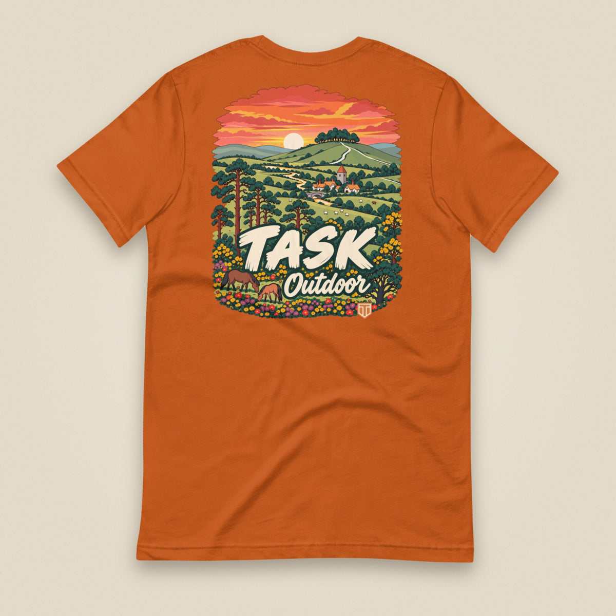 Hampshire Sunset Back Print Unisex T-Shirt in Autumn, back view