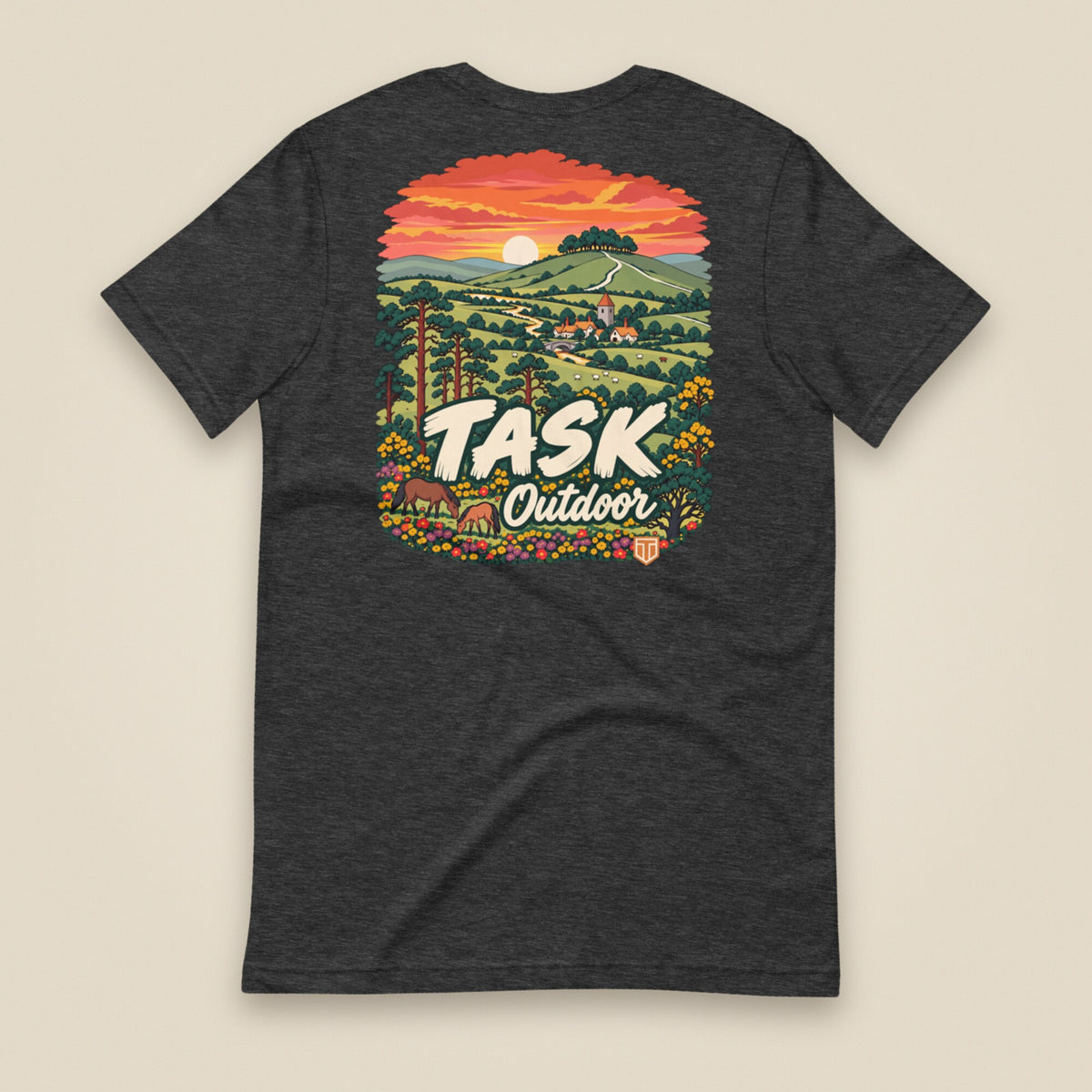 Hampshire Sunset Back Print Unisex T-Shirt in Dark Grey Heather, back view