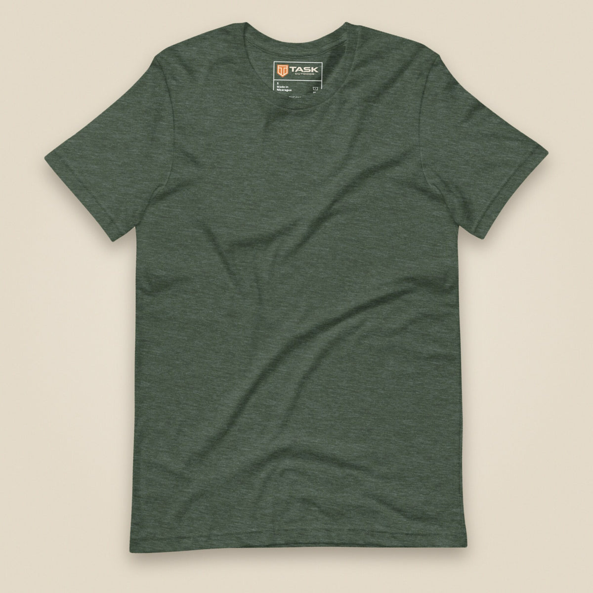 Hampshire Sunset Back Print Unisex T-Shirt in Heather Forest, plain front view