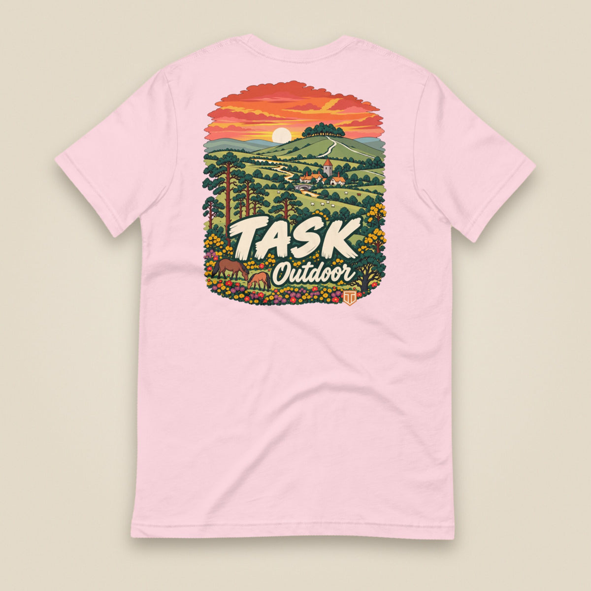 Hampshire Sunset Back Print Unisex T-Shirt in Soft Pink, back view