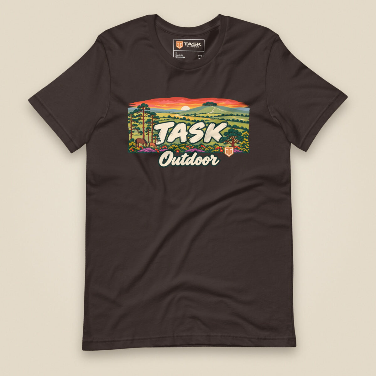 Hampshire Sunset Front Print Unisex T-Shirt in Brown, front view