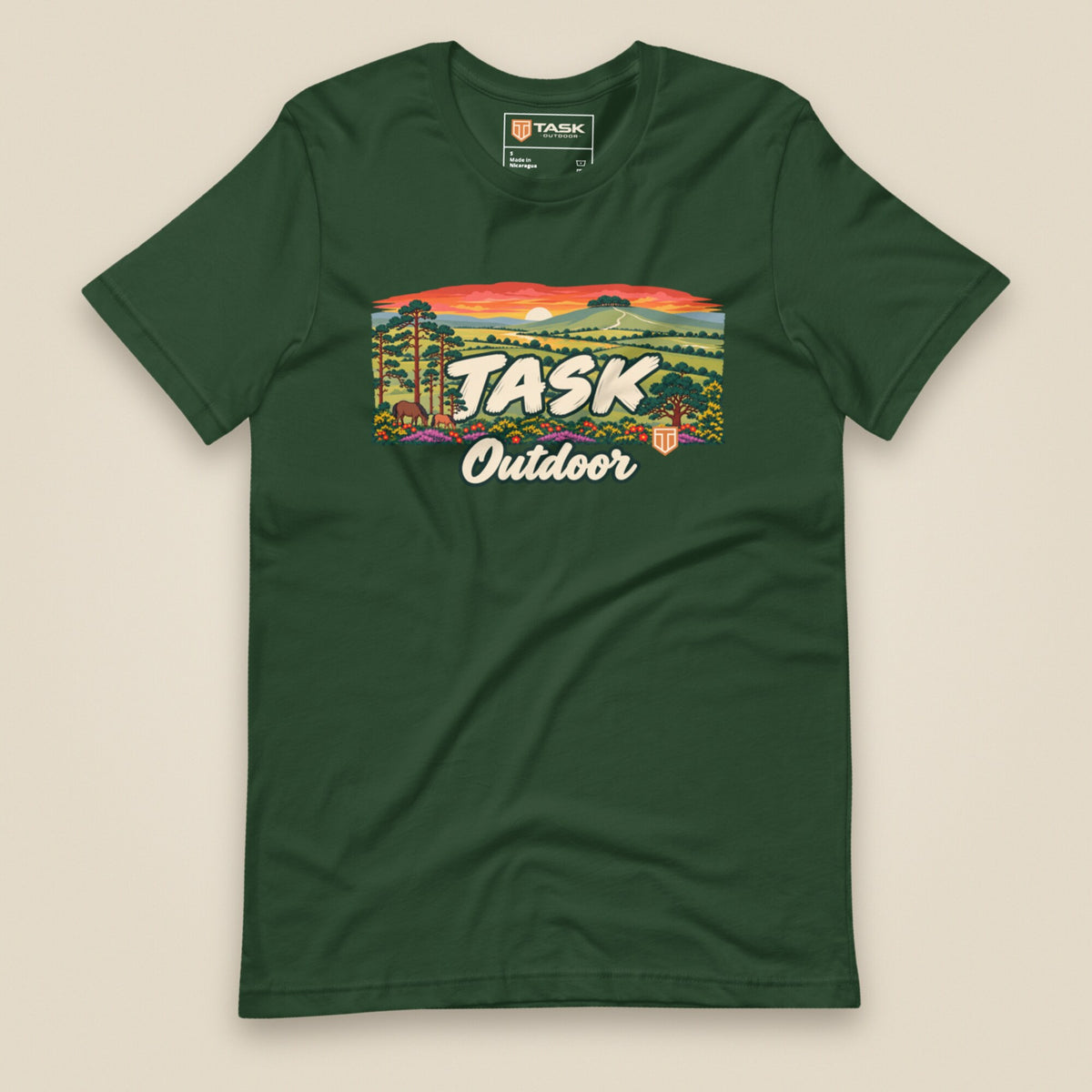 Hampshire Sunset Front Print Unisex T-Shirt in Forest, front view