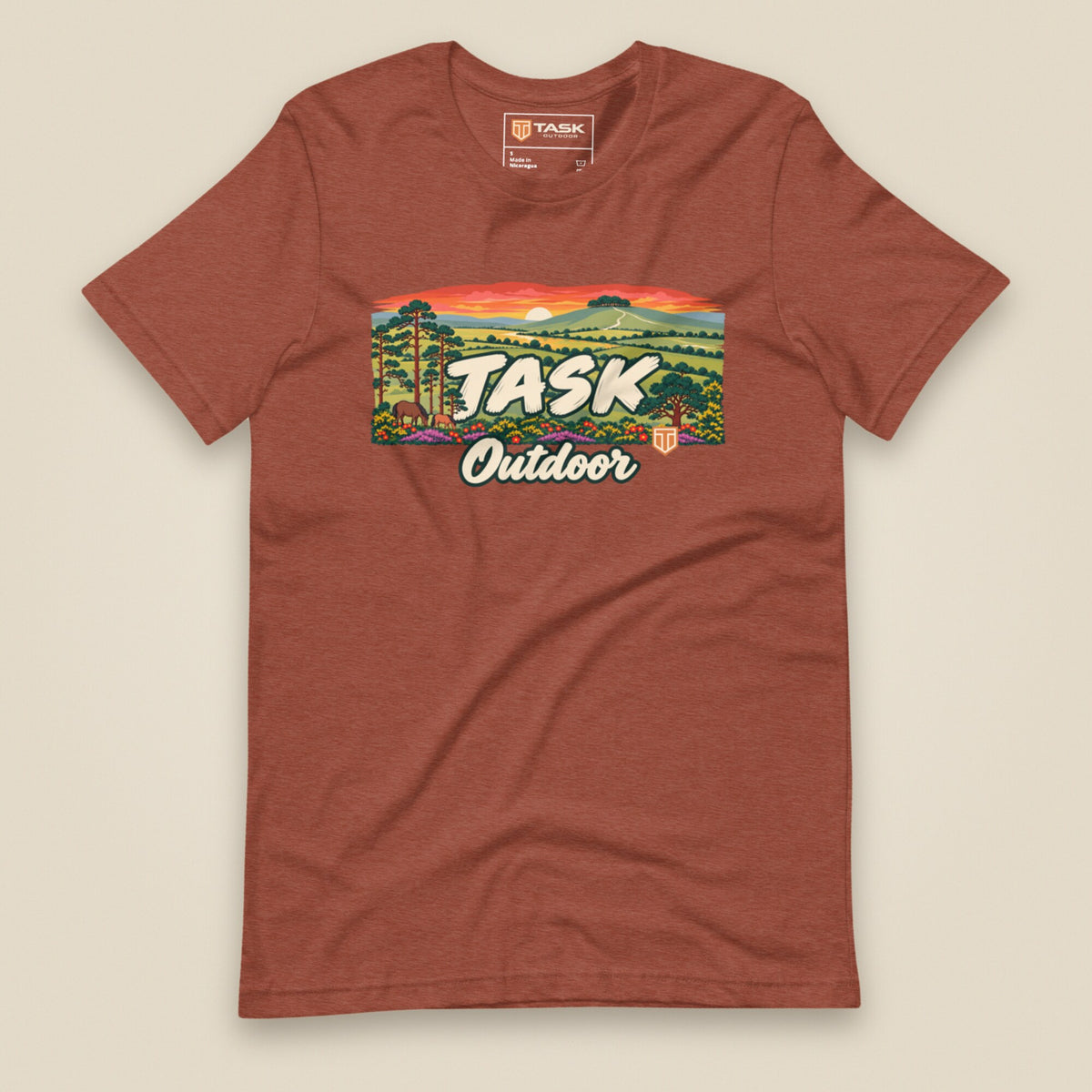 Hampshire Sunset Front Print Unisex T-Shirt in Heather Clay, front view