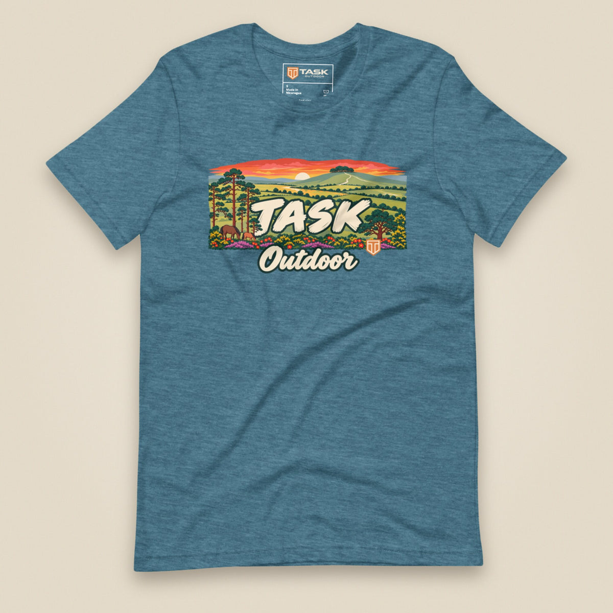 Hampshire Sunset Front Print Unisex T-Shirt in Heather Deep Teal, front view