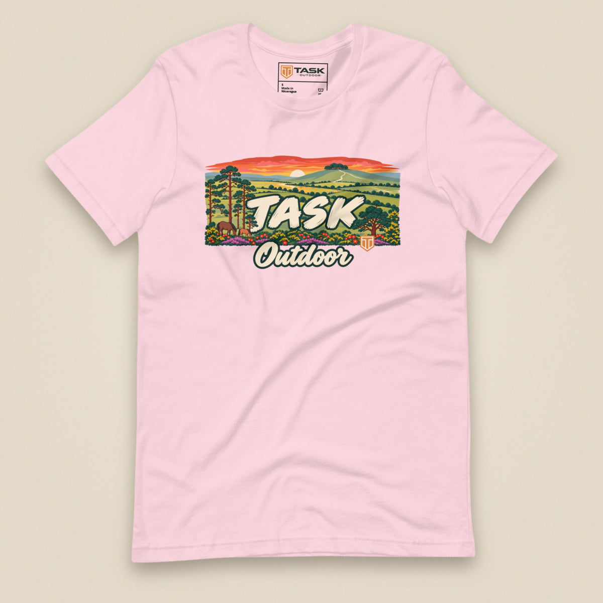 Hampshire Sunset Front Print Unisex T-Shirt in Soft Pink, front view