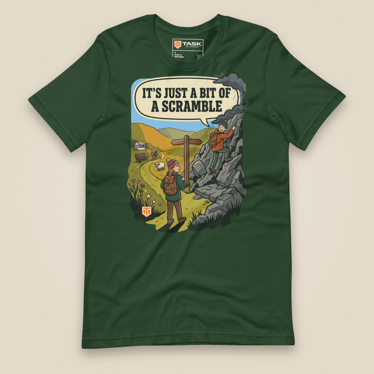 It's Just a Bit of a Scramble Unisex T-Shirt in Forest, front view