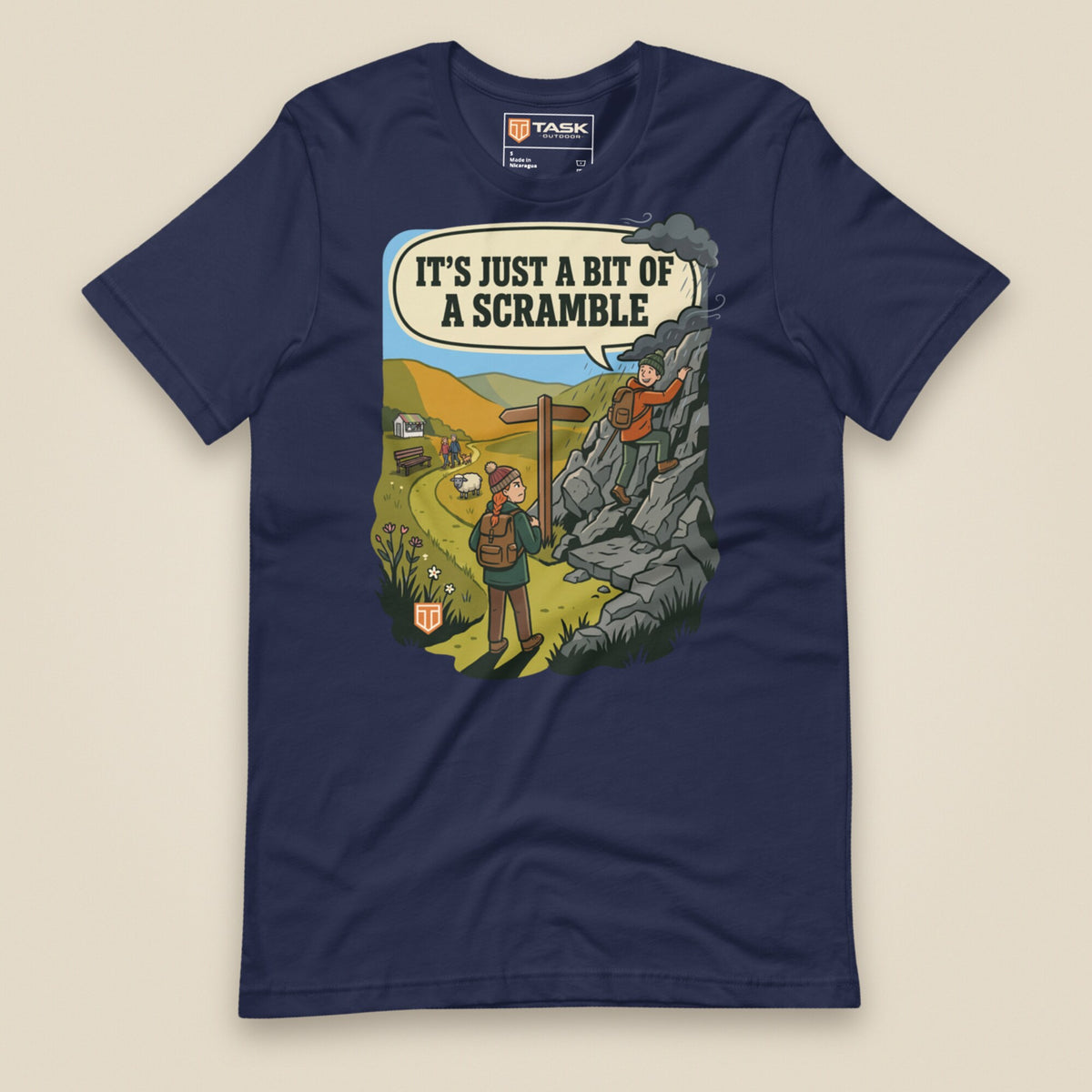 It's Just a Bit of a Scramble Unisex T-Shirt in Navy, front view