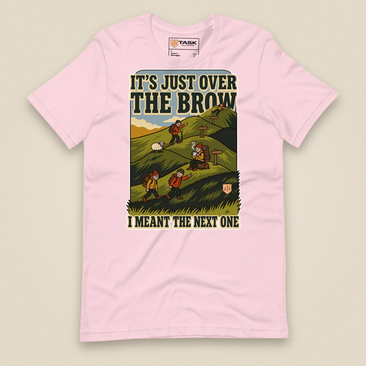 It's Just Over the Brow T-Shirt in Soft Pink, laid flat, front view