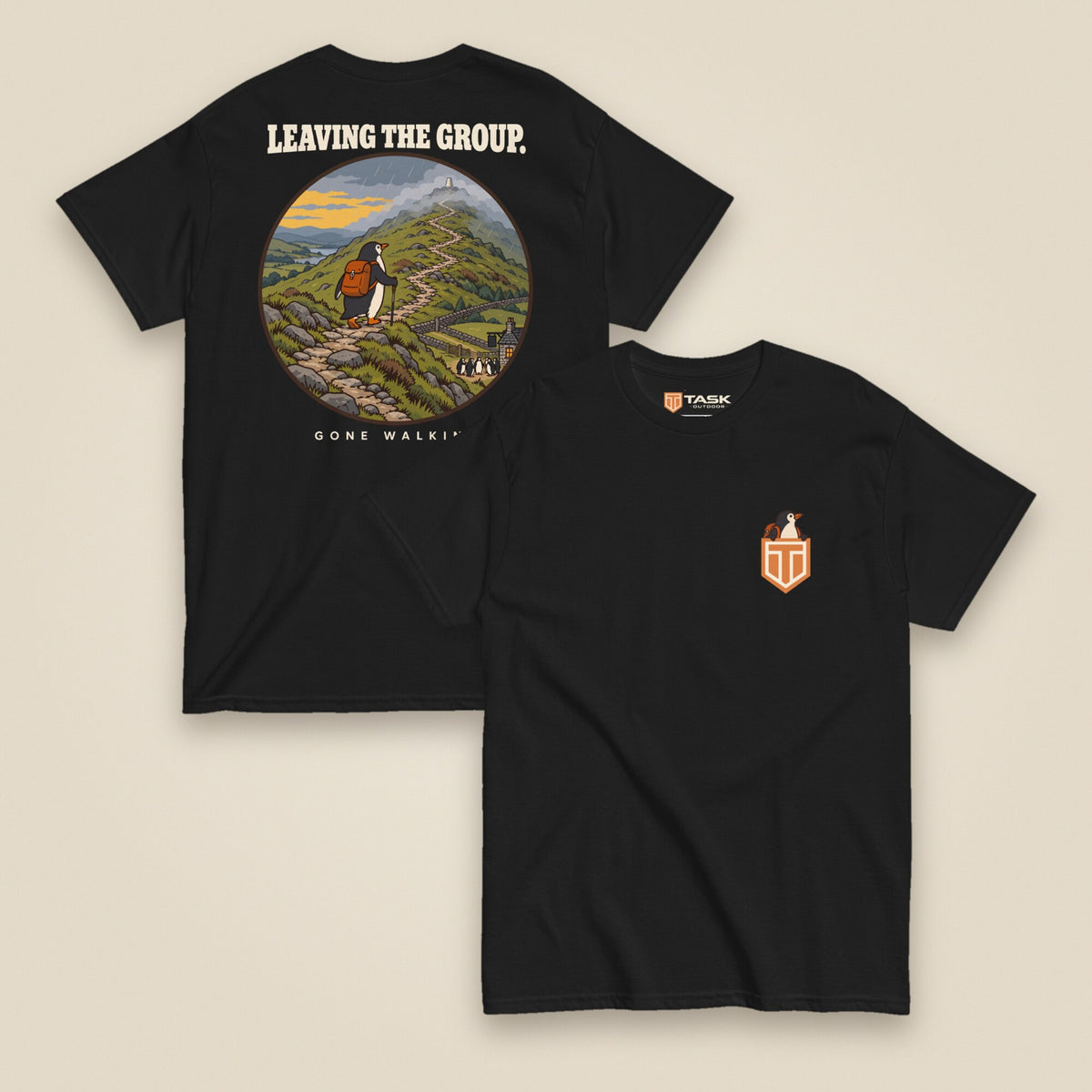 Leaving The Group Double Sided T-Shirt in Black, front and back view