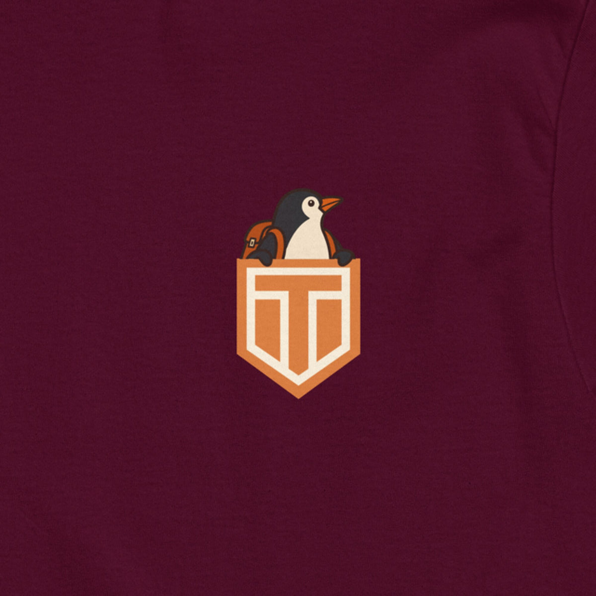 Leaving The Group Double Sided T-Shirt in Maroon, front chest print close-up