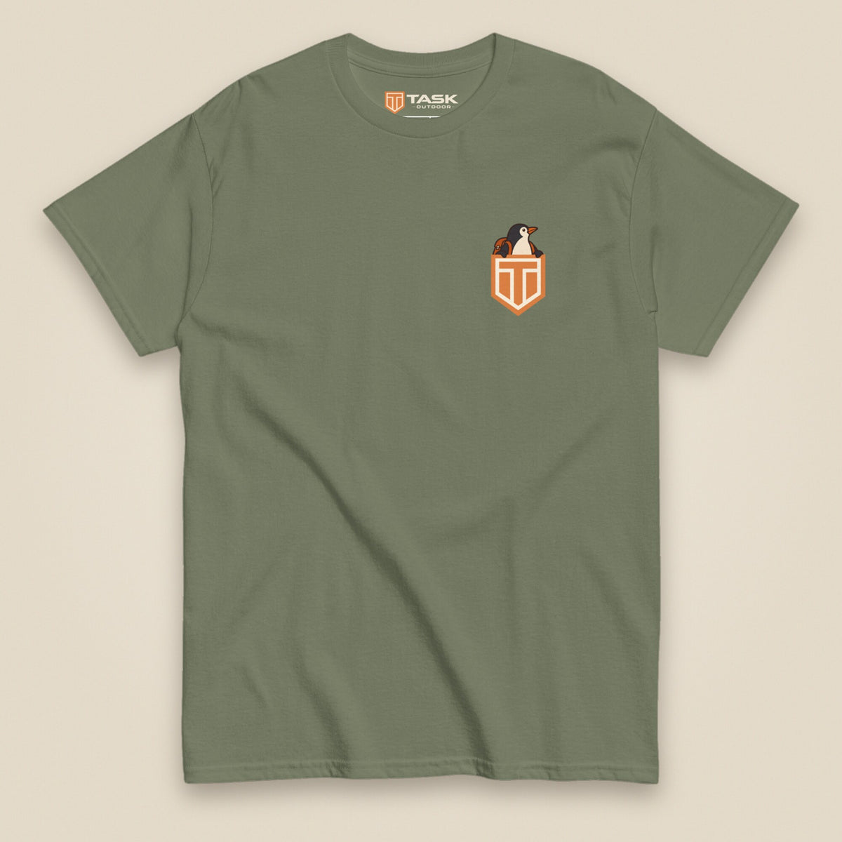 Leaving The Group Double Sided T-Shirt in Military Green, front view