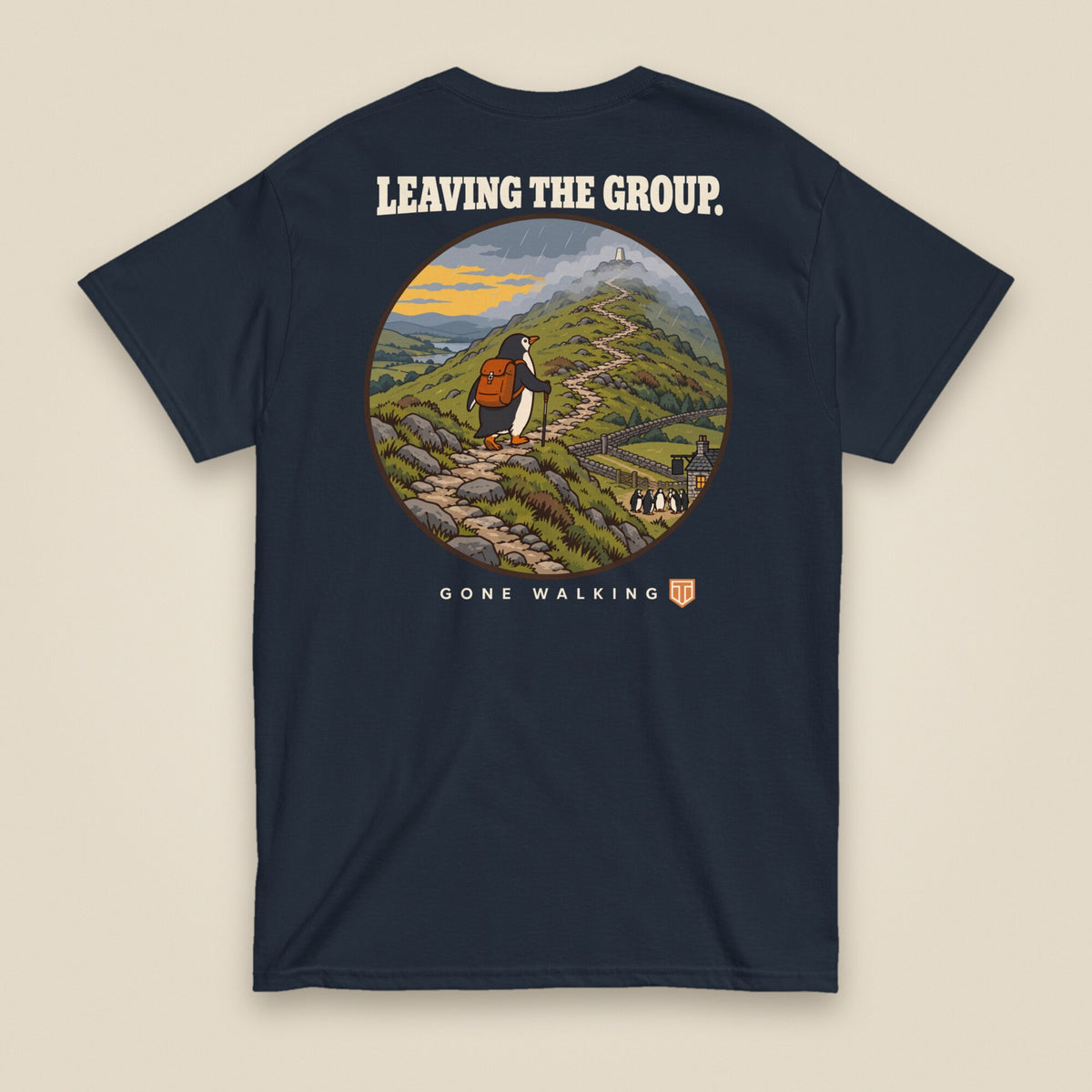 Leaving The Group Double Sided T-Shirt in Navy, back view