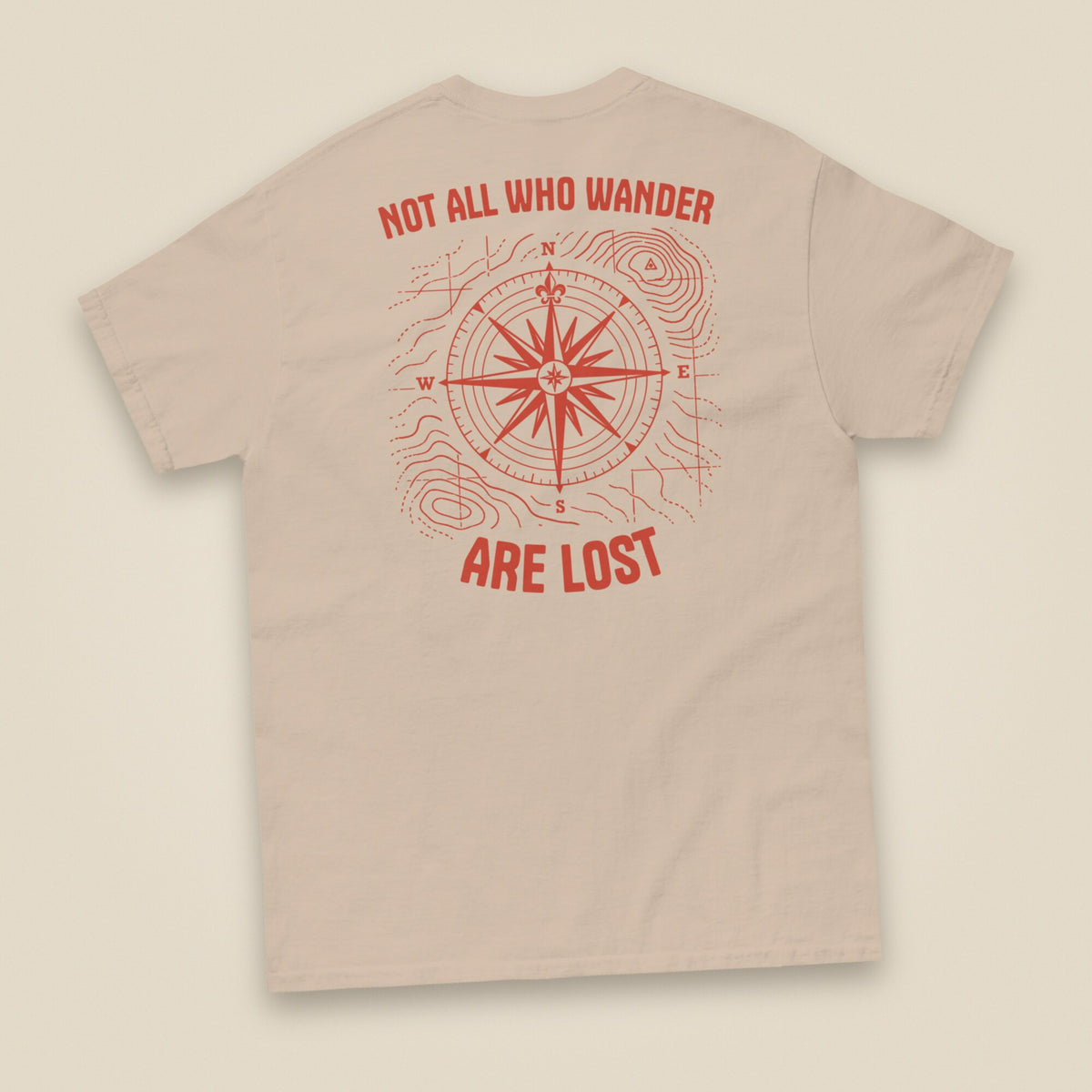 Not All Who Wander Double Sided Unisex T-Shirt in Sand, back view