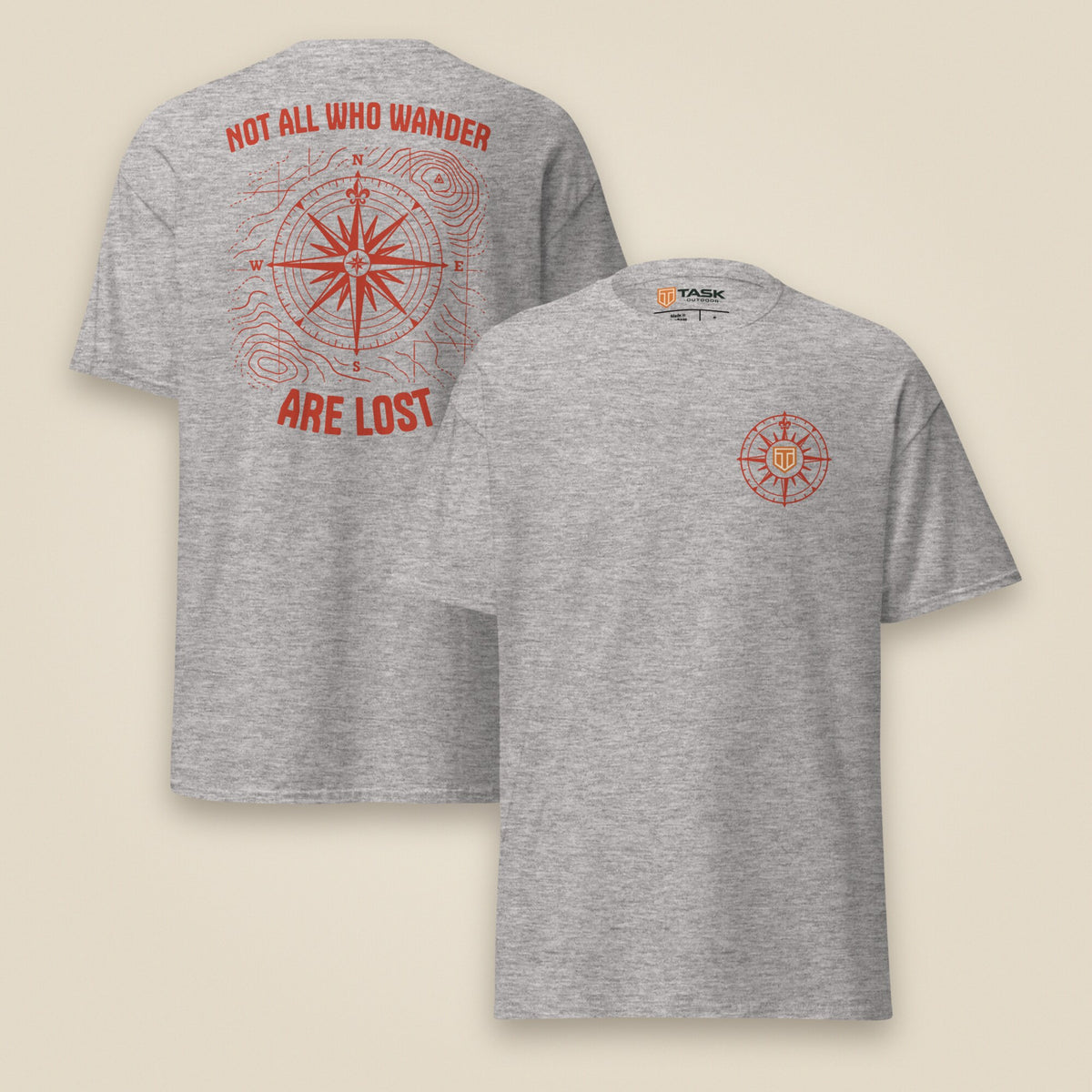 Not All Who Wander Double Sided Unisex T-Shirt in Sport Grey, front and back view