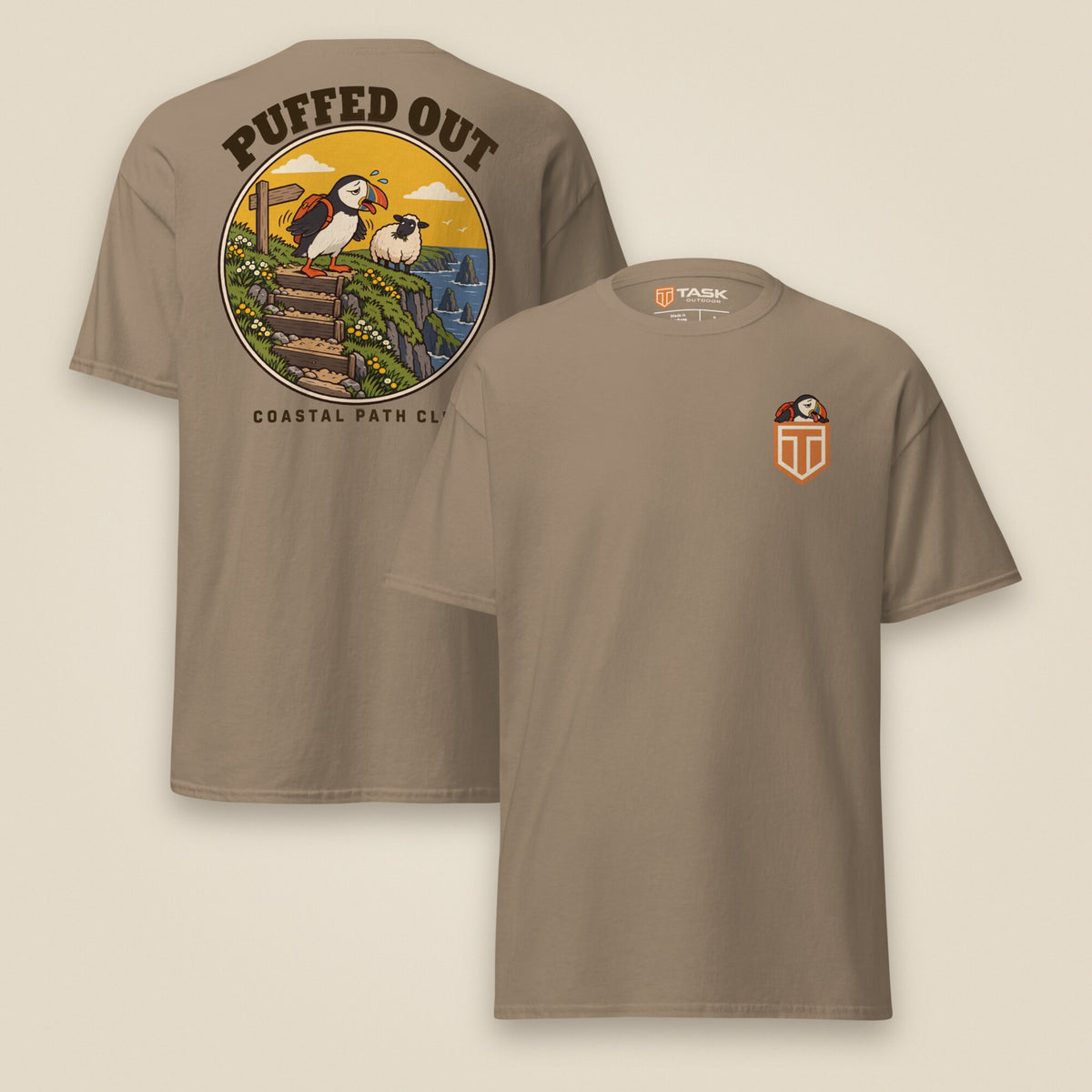 Puffed Out Double Sided T-Shirt in Brown Savana, front and back view