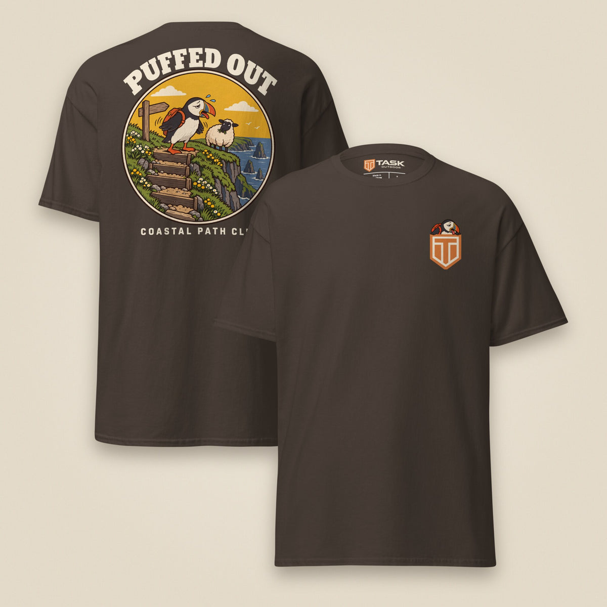 Puffed Out Double Sided T-Shirt in Dark Chocolate, front and back view
