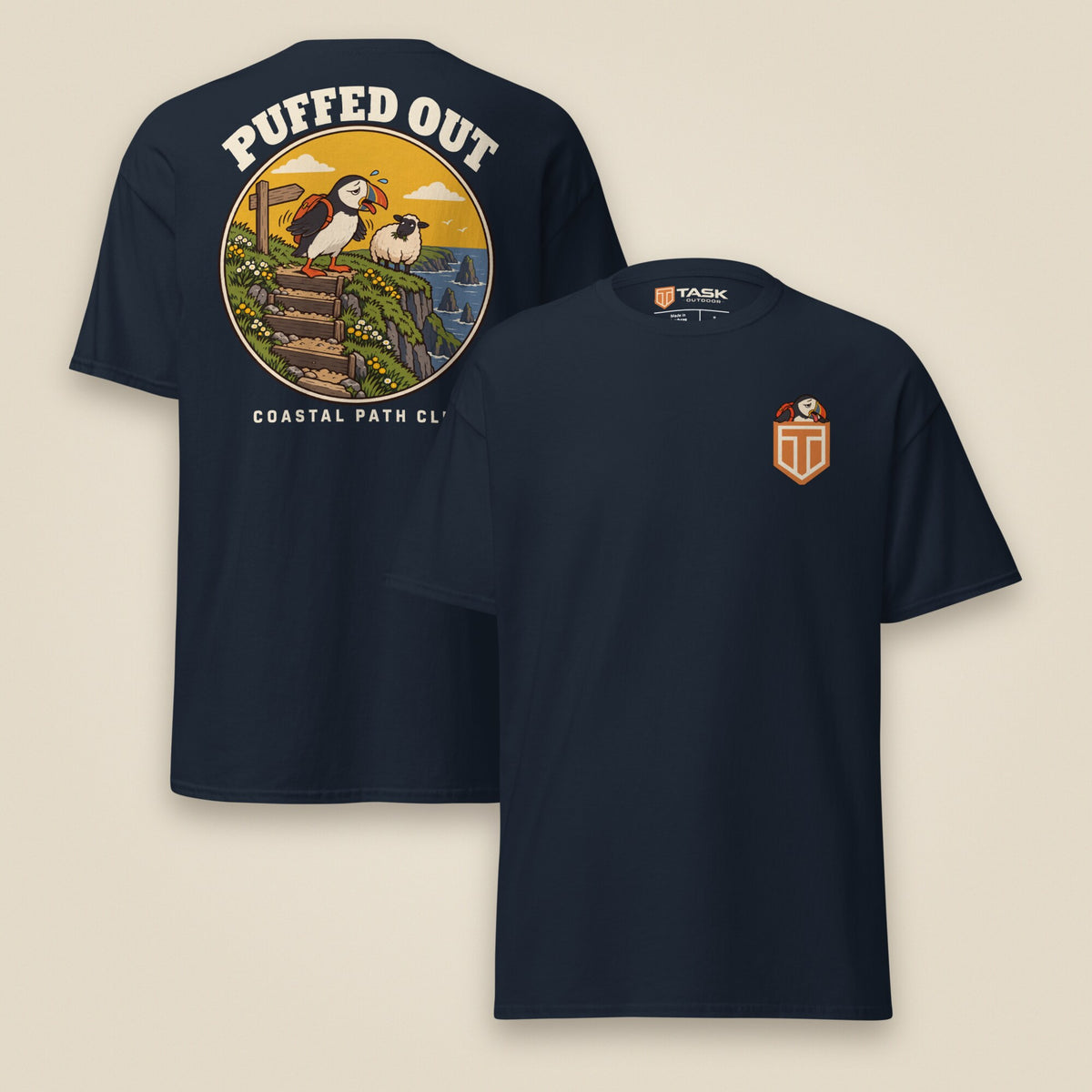 Puffed Out Double Sided T-Shirt in Navy, front and back view