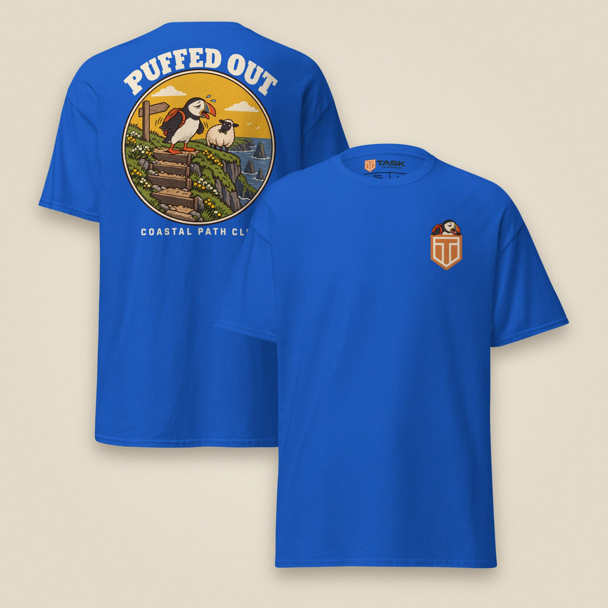Puffed Out Double Sided T-Shirt in Royal, front and back view