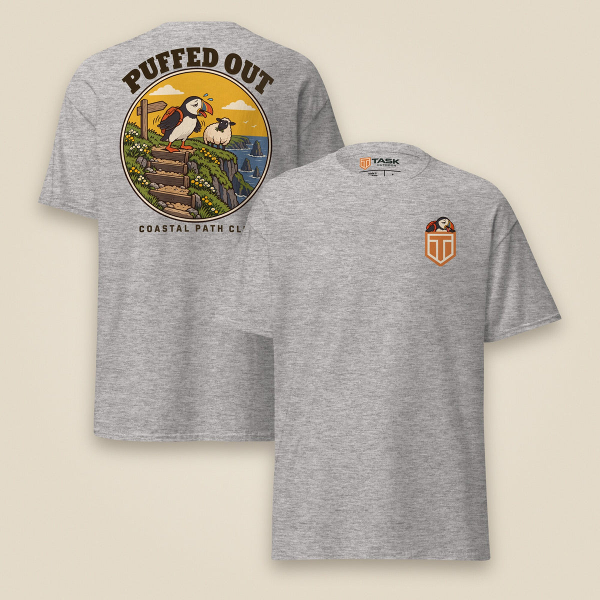 Puffed Out Double Sided T-Shirt in Sport Grey, front and back view