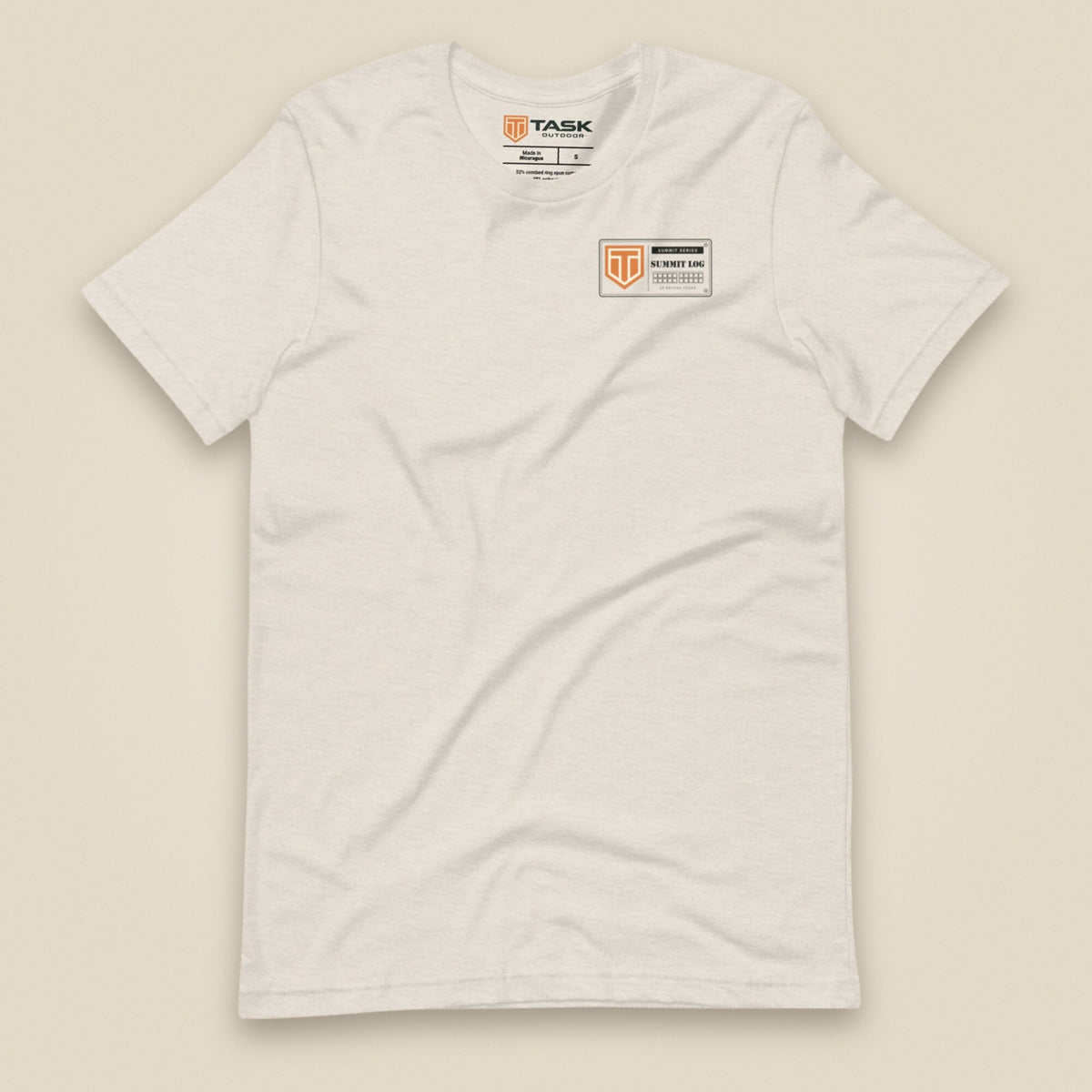 Summit Log 20 Peak Bagging Premium Double Sided T-Shirt in Heather Dust, front view