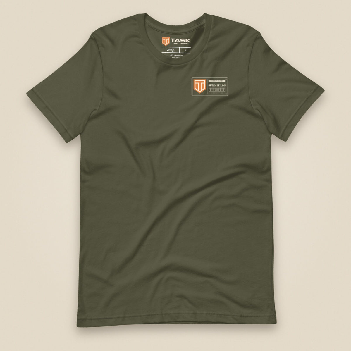 Summit Log 20 Peak Bagging Premium Double Sided T-Shirt in Military Green, front view
