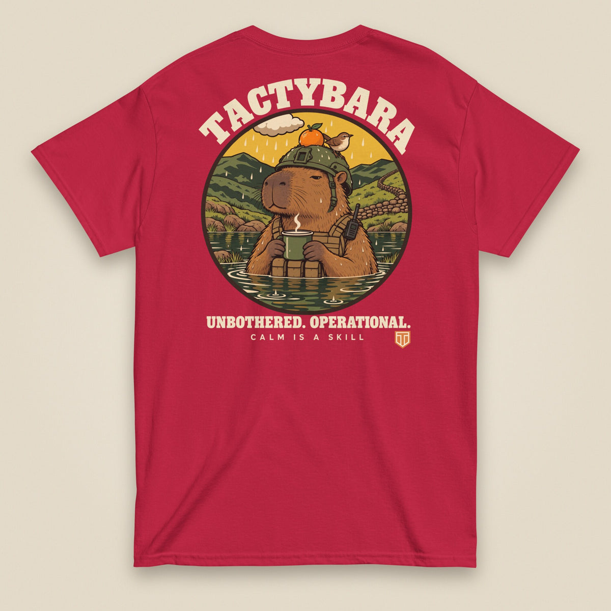 Tactybara Back Print T-Shirt in Cardinal, back view