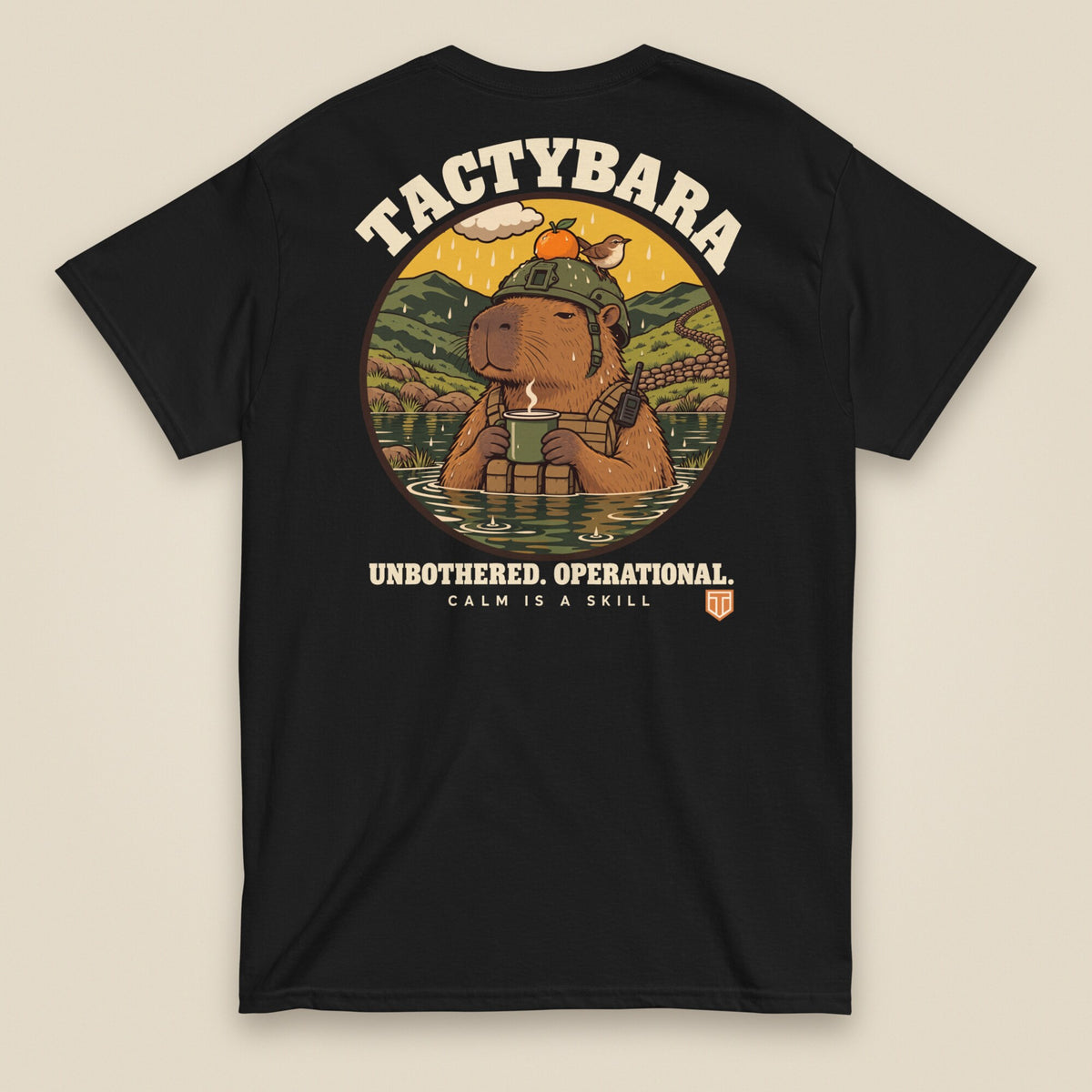 Tactybara Premium Double Sided T-Shirt in Black, back view