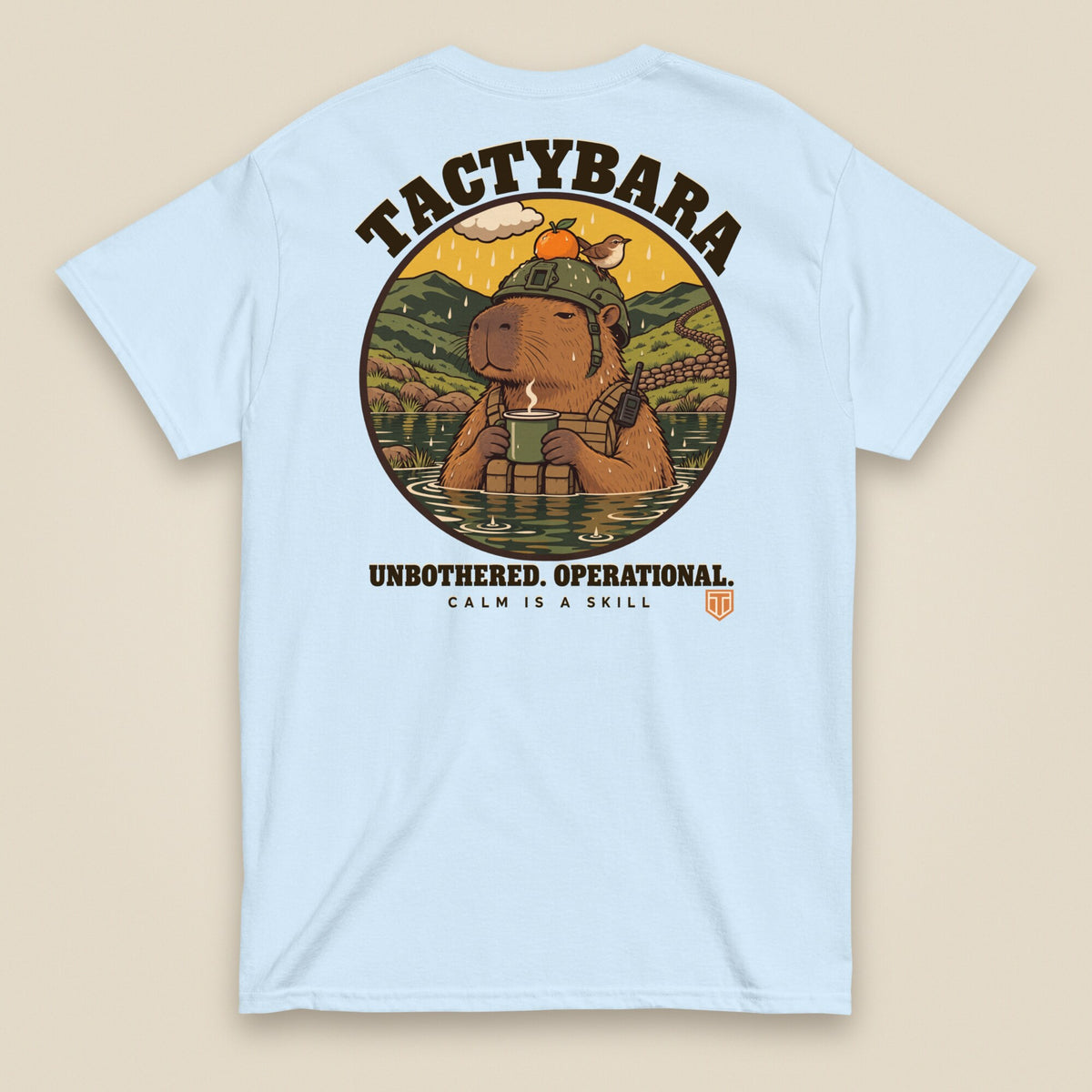Tactybara Premium Double Sided T-Shirt in Light Blue, back view
