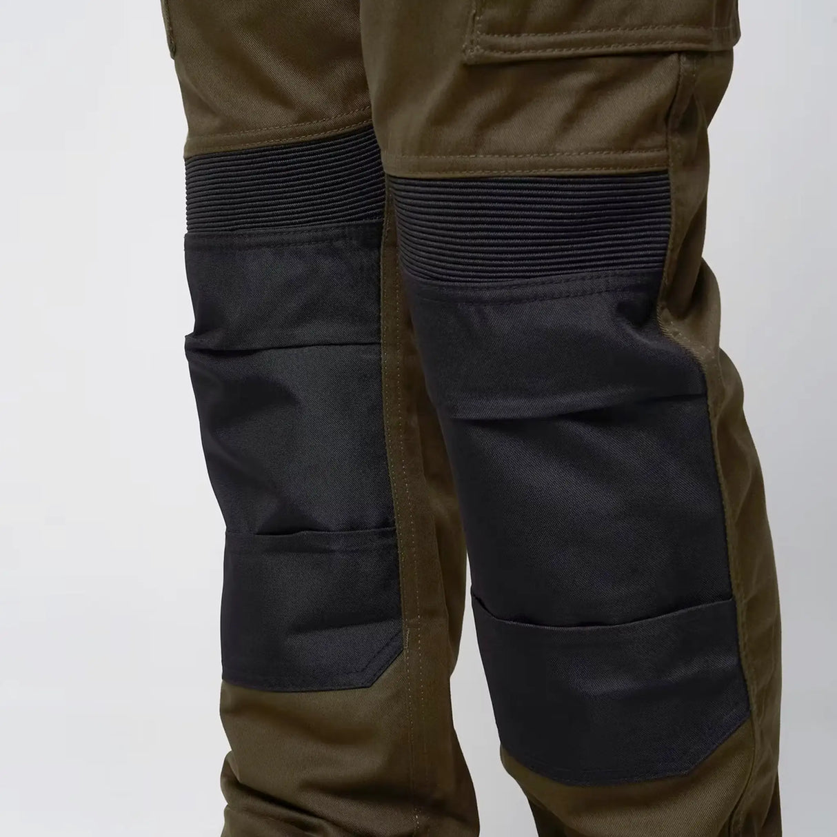 Jack Pyke Technical Work Trousers in green close up of reinforced knees