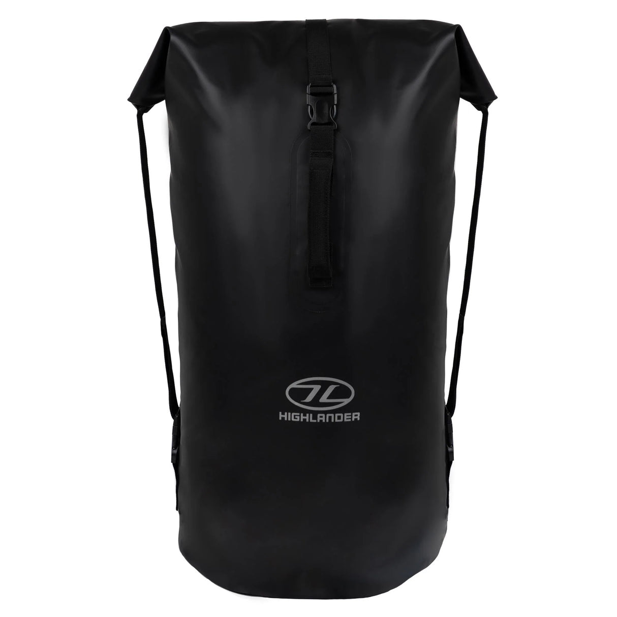 Highlander Troon Tri-Laminate Duffle Dry Bag 70L in black from the front on white background